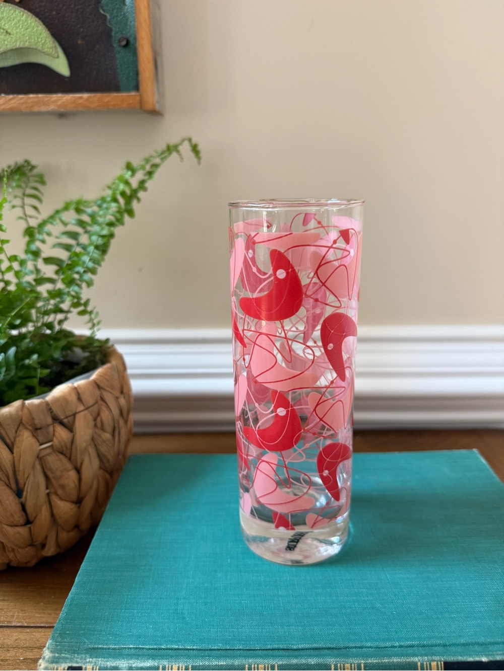 Set of 4 MCM-style Sourpuss Atomic Boomerang print Highball Glasses - Picture 5 of 7